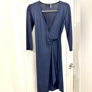 BCBGMaxAzria navy blue jersey wrap dress